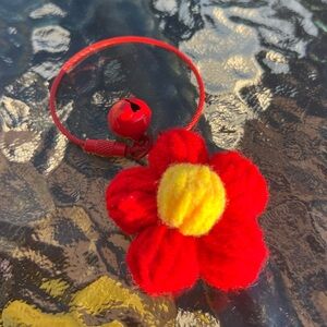 NEW Red Flower Yarn Keychain with Bell BAG CHARM